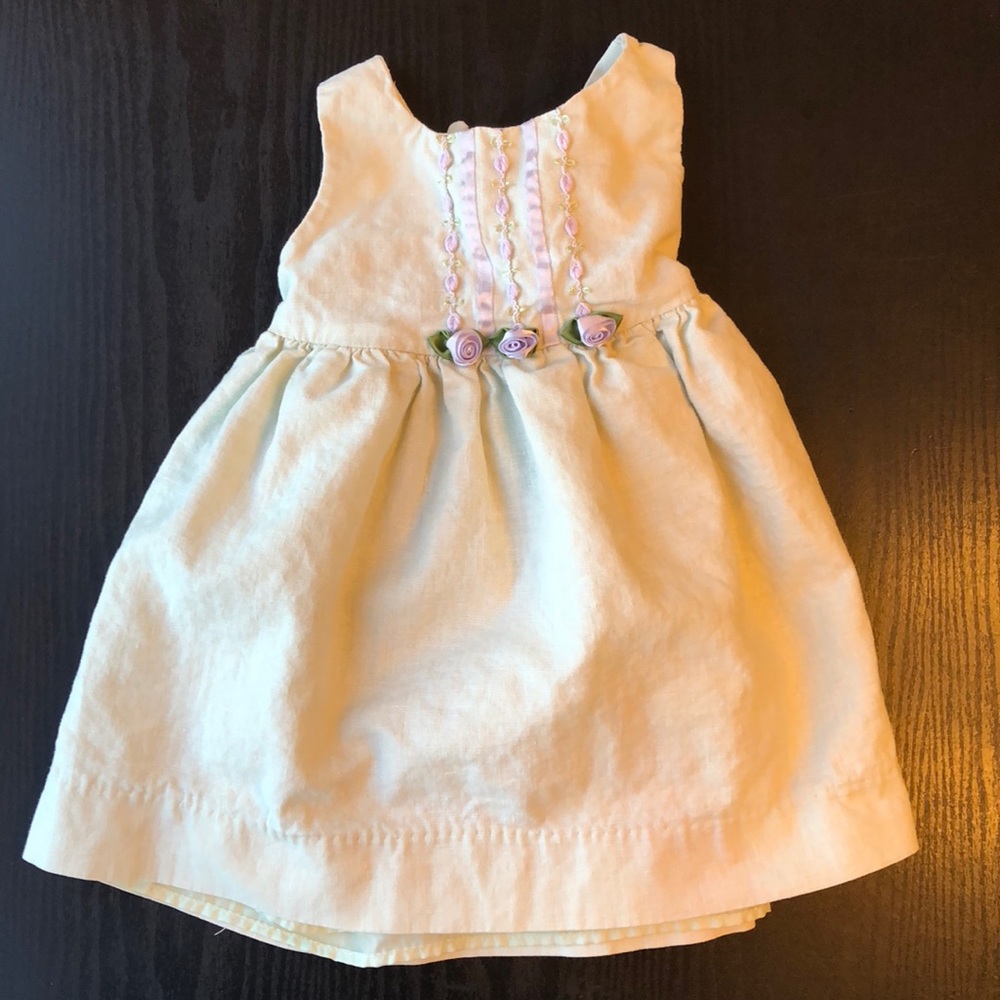 Easter dress light green with purple roses